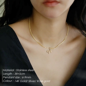 Adjustable stainless steel Aries zodiac necklace in 14K gold plating for women