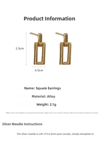 Detailed size specifications of minimalist gold geometric rectangular stud earrings