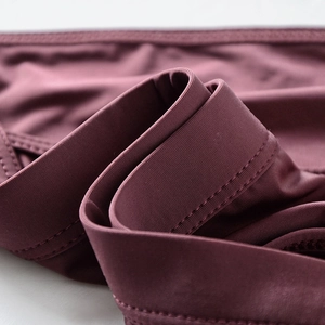 Low waist ice silk panties in dark purple with breathable cotton crotch and rib texture