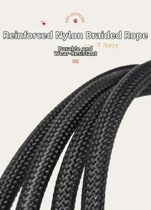Close-up of thickened black nylon braided rope showing durable pet leash texture