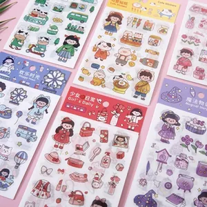 Close-up of cute cartoon stationery stickers with multiple themes for DIY journaling