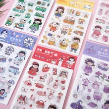 Close-up of cute cartoon stationery stickers with multiple themes for DIY journaling