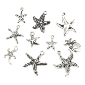 DIY ocean theme starfish and shell charms in antique silver for jewelry making