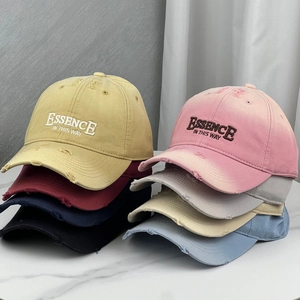 Distressed Baseball Cap Cotton Broken Holes Letter Embroidery Retro Sun Hat Adjustable Streetwear Outdoor Unisex