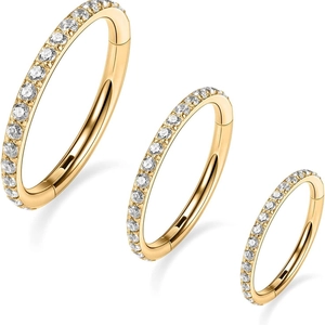 Cubic Zirconia Nose Hoop Ring 316L Surgical Steel Hinge Clicker Pave Segment Earrings For Body Piercing Unisex