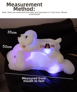 Glow-in-the-dark plush puppy toy with purple LED light in 35cm and 50cm sizes