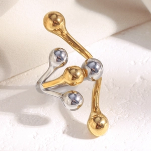Abstract geometric 18K gold plated stainless steel ring with 3D multi-bead design