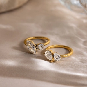 18K gold plated stainless steel rings with marquise and pear cut zircon stones