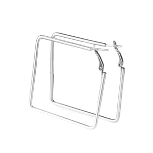 Fashionable large square hoop earrings in polished silver stainless steel metal