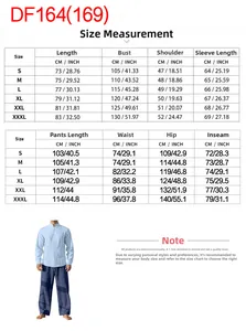 Size chart for men's cotton linen long sleeve shirt and trousers set showing S to 3XL
