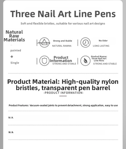 Detail of 3pcs nail liner brush set showing nylon bristles and transparent handle