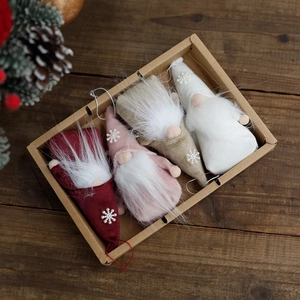 Christmas Gnome Ornaments Felt Plush Hanging Gonk Dolls Artificial Pearl Snowflake Long Beard Tree Holiday Decor