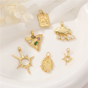 DIY Charms Pendants Copper 14K Gold Plated Zircon Star Cloud Heart Shapes For Jewelry Necklaces Making Elegant Novelty
