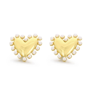 18K gold plated stainless steel heart stud earrings with white pearl border