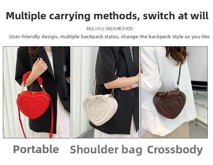 Three ways to wear the heart-shaped bag: handbag, shoulder bag, and crossbody style