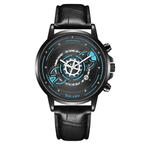 Men Quartz Watch Fashion Industrial Mechanical Style Calendar Analog Alloy Case Leather Strap Casual Wristwatch