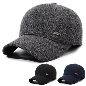 Men Winter Baseball Cap With Foldable Earflaps Warm Windproof Outdoor Casual Hat Thickened Polyester Textured