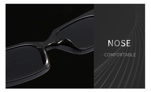 Close-up of comfortable integrated nose pads on black square frame sunglasses