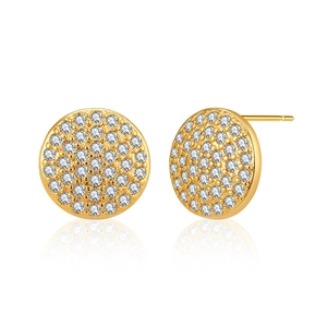 Elegant 18K gold plated brass circular stud earrings with pave-set cubic zirconia
