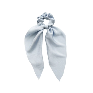 Elegant light blue nylon ponytail scrunchie with long ribbons and a silky satin finish