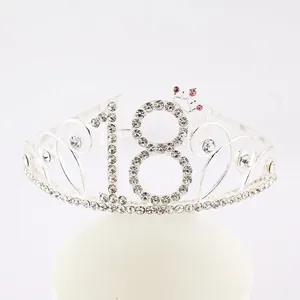 Silver 18th birthday rhinestone crown headband with sparkling pink crystal accents