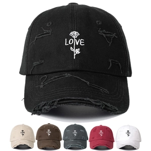 Cotton Distressed Baseball Cap Vintage Ripped Rose Embroidery Love Peaked Hat Adjustable Outdoor Sun Protection Cap For Women Men