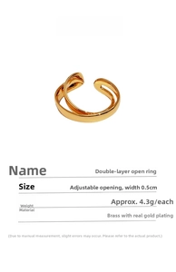 Detail view of gold-plated double-layer line ring with 0.5cm width and adjustable band