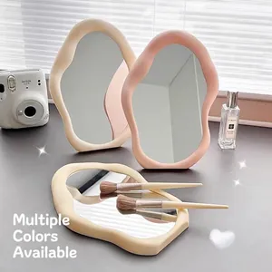 Irregular wave cloud makeup mirror in cream and pastel colors for desk or wall