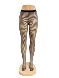 Detail of grey diamond patterned tights with V-shape wave texture and elastic waistband