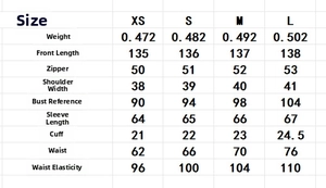 Size guide table for V-neck long sleeve chiffon dress showing waist and length metrics