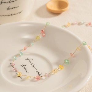Colorful natural stone beaded necklace with gold chain elegant jewelry for women