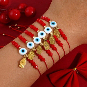 Evil Eye Crystal Beaded Bracelet Handmade Woven Adjustable Cord Hamsa Hand Heart Charm Boho Jewelry Luck Gift For Friends