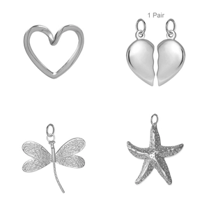 Stainless steel leaf and nature charms including heart, dragonfly and starfish pendants