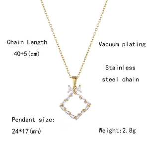 Detailed specs of a stainless steel gold bow pendant necklace with 40+5cm chain length