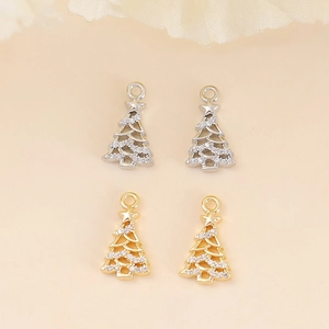 Sparkling zircon Christmas tree charms in gold and silver finish for DIY jewelry