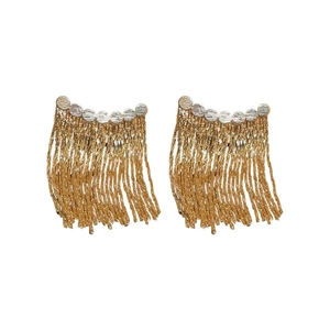 Golden round metal chain tassel earrings with minimalist silver needle design