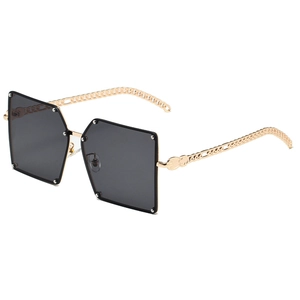 Oversized Square Sunglasses With Metal Chain Temples UV400 Protection Rimless Rivet Fashion Eyewear For Women Men
