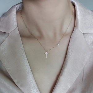 Elegant gold plated S925 sterling silver cross pendant necklace with cubic zirconia gems