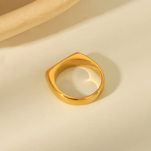 Minimalist square top stainless steel ring with 18k gold plating shown on white surface
