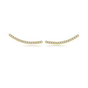 Minimalist 925 sterling silver gold curved stud earrings with zircon stones on white base