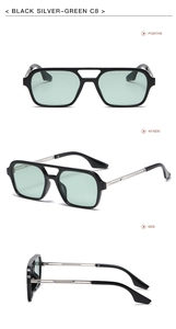 Multiple views of double-bridge aviator sunglasses with black frames and silver temples