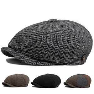 Men Vintage Herringbone Newsboy Cap British Octagonal Gatsby Hat Retro Tweed Texture Painter Cabbie Peak Cap Adjustable