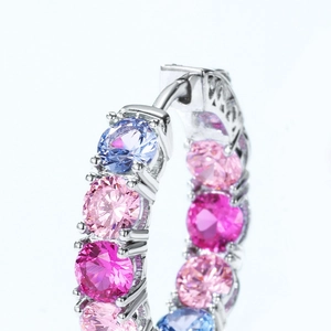 Rainbow cubic zirconia hoop earrings in S925 sterling silver with colorful gems