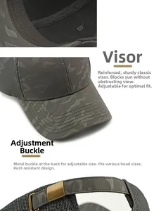 Dettagli del cappellino mimetico grigio con mesh traspirante e fibbia in metallo regolabile