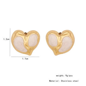 Detailed size and weight specs for gold stainless steel heart earrings with white marble inlay