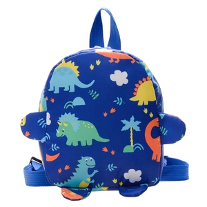 Navy blue kids dinosaur backpack featuring a colorful cartoon print for toddlers