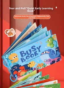 Detail of aquatic themed busy book for math learning with reusable velcro stickers