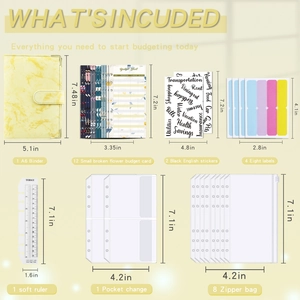 Complete A6 PU leather budgeting binder set including zip pockets and budget sheets