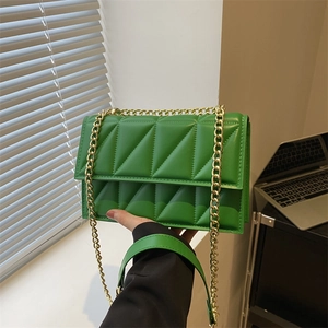 Women Geometric Quilted Shoulder Bag PU Leather Gold Chain Strap Crossbody Bag Casual Vintage Small Square Bag For Women