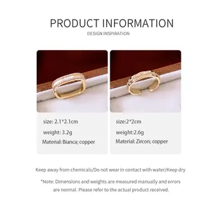 Size chart showing dimensions and weight for 14K gold plated zircon and shell rings